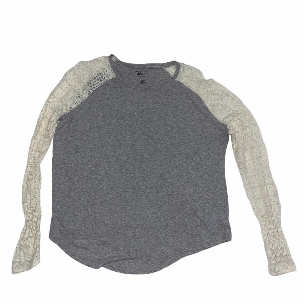 Bass Women's Gray Long Sleeve Tee Contrast Sleeve